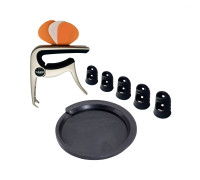 Каподастр, сурдина и напальчники силиконовые черные для игры на гитаре, размер XXS, XS, S, M, L, 5 шт