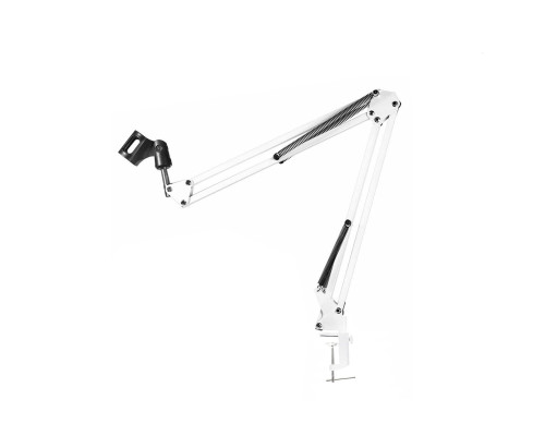 Настольная стойка PSW-B для микрофона, пантограф белый на усиленной струбцине с держателем бочонок