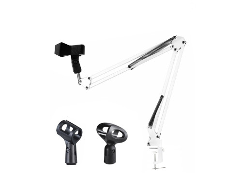 Настольная стойка PSW-3DM пантограф белый на усиленной струбцине с 3 держателями для микрофона