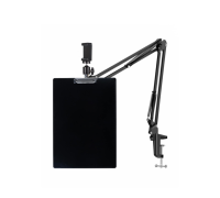 Усиленная стойка пантограф ST-DK-A3V с держателем для телефона на шарнире и вертикальным планшетом A3 с зажимом, на усиленной струбцине