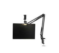 Усиленная стойка пантограф ST-DK-A3G с держателем для телефона на шарнире и горизонтальным планшетом A3 с зажимом, на усиленной струбцине