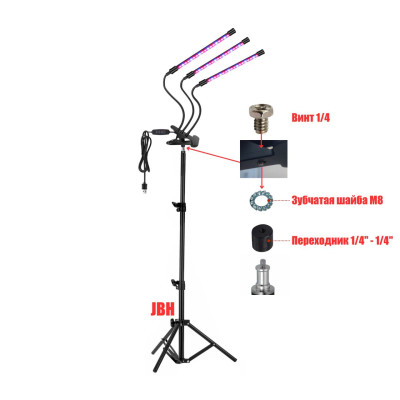 Фитолампа FL3-PR-JBH, 3 панели, для растений на прищепке и на штативе