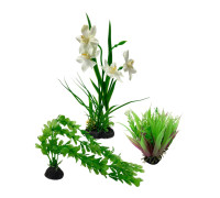 Декор для аквариума, растения искусственные, Рео покрывальчатое, Перистолистник зелёный и Нарцисс