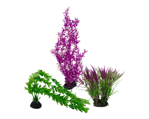 Декор для аквариума, растения искусственные, Людвигия ярко-розовая, Гетерантера и Перистолистник зелёный
