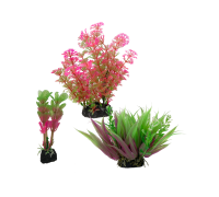 Декор для аквариума, растения искусственные, Амбулия розово-зеленая, Рео покрывальчатое и Альтернантера розовая