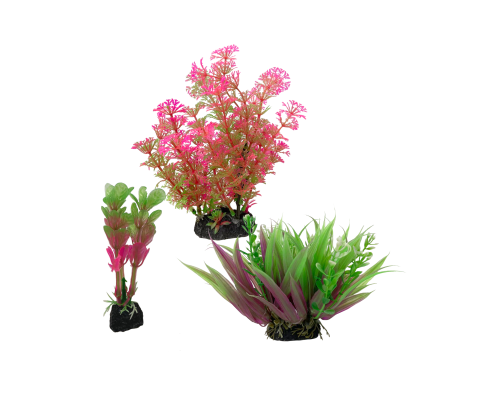 Декор для аквариума, растения искусственные, Амбулия розово-зеленая, Рео покрывальчатое и Альтернантера розовая