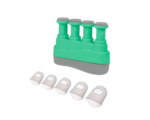 Эспандер темно-зеленый тренажер гитарный и напальчники силиконовые белые, размер XXS, XS, S, M, L, 5шт