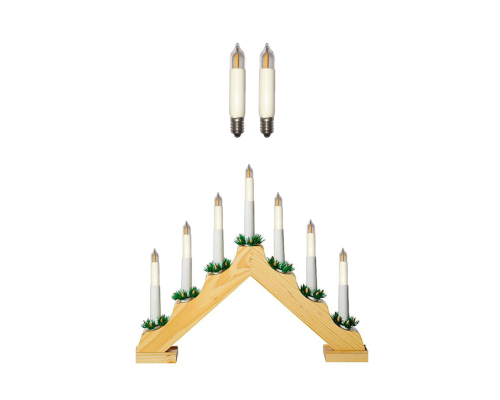 Светильник рождественская горка c деревянной основой, светлое дерево, с 9 лампочками свечи HPN-1165, цоколь E10