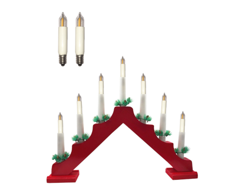 Светильник рождественская горка c деревянной основой, красная, с 9 лампочками свечи, цоколь E10