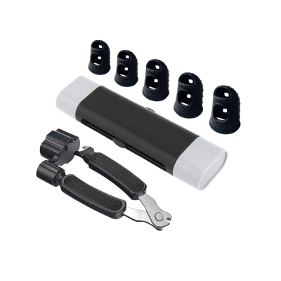 Инструмент для замены струн, очиститель 2 в 1 для грифа гитары и 5 напальчников силиконовых черных, размер XXS, XS, S, M, L