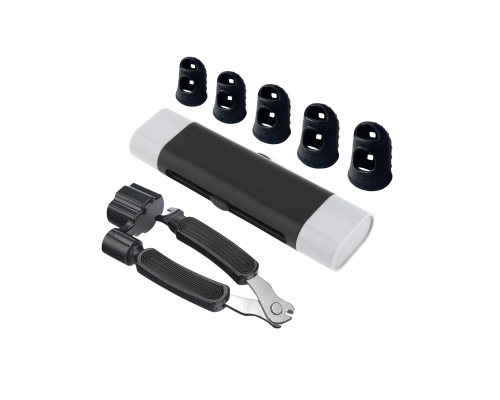 Инструмент для замены струн, очиститель 2 в 1 для грифа гитары и 5 напальчников силиконовых черных, размер XXS, XS, S, M, L