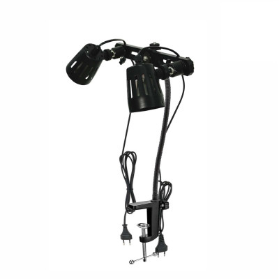 [СГП] Гибкий черный настольный светильник G35S-2P с 2 патронами для ламп E27 на усиленной струбцине