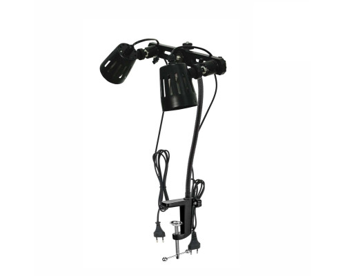 [СГП] Гибкий черный настольный светильник G35S-2P с 2 патронами для ламп E27 на усиленной струбцине