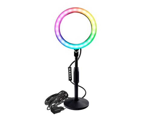Лампа кольцевая настольная RGB-ZM26A, диаметр 26 см, с эффектом RGB на шарнире c адаптером питания