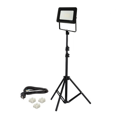 Светодиодный строительный прожектор 30 Вт с кабелем 5 м и клеммами на быстросъемном адаптере и штативе JBH