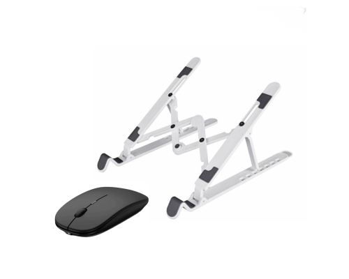 Комплект из настольной подставки под ноутбук или планшет с чёрной беспроводной мышью