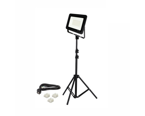 Светодиодный строительный прожектор 50 Вт с кабелем 5 м и клеммами на быстросъемном адаптере и штативе JBH