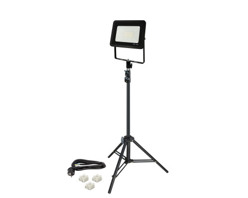 Светодиодный строительный прожектор 30 Вт с кабелем 1,5 м и клеммами на быстросъемном адаптере и усиленном штативе LS