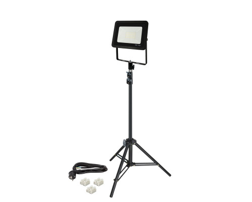 Светодиодный строительный прожектор 30 Вт с кабелем 3 м и клеммами на быстросъемном адаптере и усиленном штативе LS