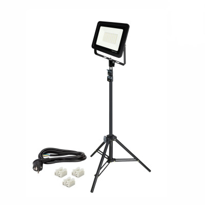 Светодиодный строительный прожектор 50 Вт с кабелем 3 м и клеммами на быстросъемном адаптере и усиленном штативе LS