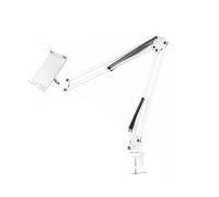 Настольная стойка белая, пантограф MNW18 с держателем телефона или планшета до 18 см на усиленной струбцине