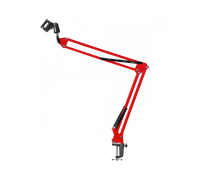 Настольная стойка, пантограф NB-35R красный с усиленной черной струбциной и с держателем для микрофона бочонок