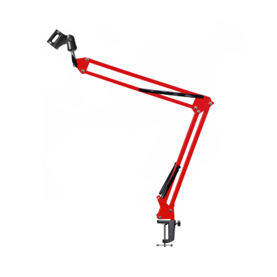 Настольная стойка, пантограф NB-35R красный с усиленной черной струбциной и с держателем для микрофона бочонок