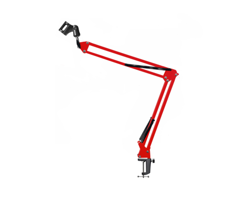 Настольная стойка, пантограф NB-35R красный с усиленной черной струбциной и с держателем для микрофона бочонок