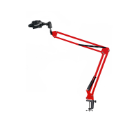Настольная стойка, пантограф NB-35R красный, с усиленной черной струбциной и держателем микрофона паук P1