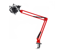 Настольная стойка, пантограф NB-35R красный, с усиленной черной струбциной и держателем микрофона паук P2