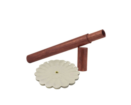 Комплект для благовоний: деревянный тубус 24 см для хранения и керамическая подставка PBW-01