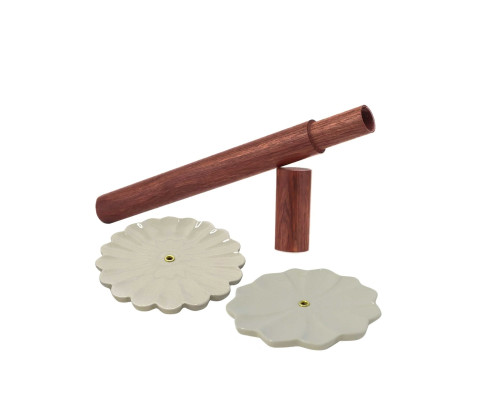 Комплект для благовоний: деревянный тубус 24 см для хранения и 2 керамические подставки PBW-01 и PBW-04