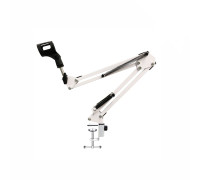 Стойка белая для микрофона, пантограф MNW25-B с держателем бочонок на струбцине