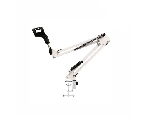 Стойка белая для микрофона, пантограф MNW25-B с держателем бочонок на струбцине