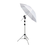 Комплект для съемки WST-UWD-100: зонт просветный диаметром 100 см на белой стойке с держателем для вспышки