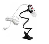 Светильник патрон c фитолампой 12Вт с выключателем и кабелем на гибком черном держателе с пластиковым зажимом