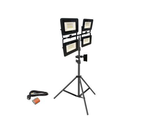 [F] Прожектор светодиодный 30 Вт, 4 шт, на штативе JBH-PRJ-PL2V с кабелем 3 метра и клеммами на 5 контактов в распределительной коробке