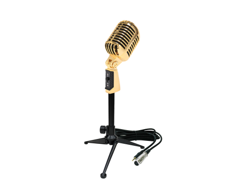 Винтажный динамический микрофон, цвет золото, на настольной стойке MF-027-38