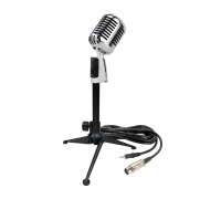 Винтажный динамический микрофон, цвет серебро, на настольной стойке MF-027-38