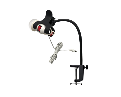 Светильник патрон c фитолампой 12 Вт и проводом 3,8 м на гибком держателе и усиленной струбцине, черный