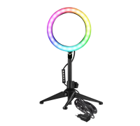 Лампа кольцевая настольная RGB-TR26A, диаметр 26 см, с эффектом RGB на шарнире c адаптером питания