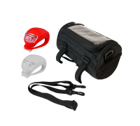 Фонари светодиодные, белый и красный, и велосумка VB-02 на руль велосипеда