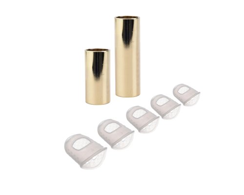 Слайдеры, высота 51 и 70мм, сталь, цвет золото и напальчники силиконовые белые для игры на гитаре, размер XXS, XS, S, M, L