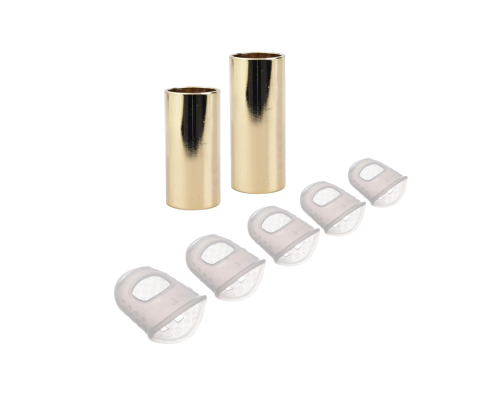 Слайдеры, высота 51 и 60мм, сталь, цвет золото и напальчники силиконовые белые для игры на гитаре, размер XXS, XS, S, M, L