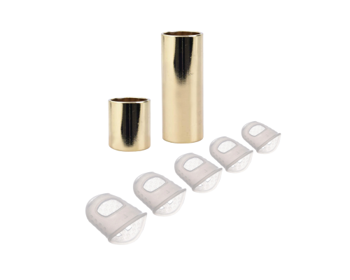 Слайдеры, высота 28 и 70мм, сталь, цвет золото и напальчники силиконовые белые для игры на гитаре, размер XXS, XS, S, M, L