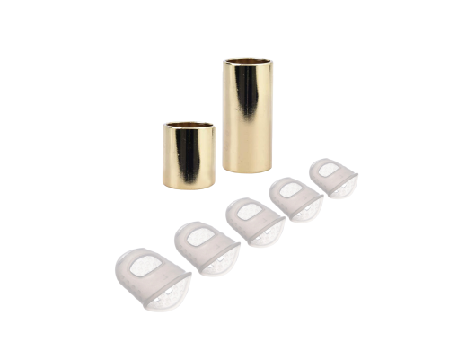 Слайдеры, высота 28 и 60мм, сталь, цвет золото и напальчники силиконовые белые для игры на гитаре, размер XXS, XS, S, M, L