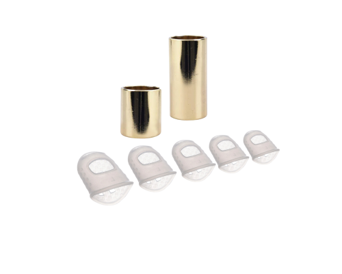 Слайдеры, высота 28 и 51 мм, сталь, цвет золото и напальчники силиконовые белые для игры на гитаре, размер XXS, XS, S, M, L