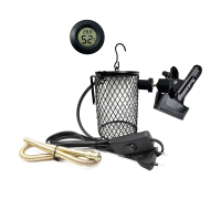 Светильник с защитной решеткой на прищепке PR1 и термометр гигрометр для террариума