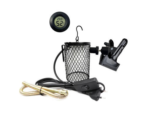 Светильник с защитной решеткой на прищепке PR1 и термометр гигрометр для террариума