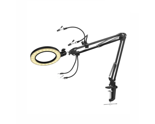 Держатель KGS-2PAI-L16 с 4 зажимами для микросхем и плат на пантографе с усиленной струбциной и лампой 16 см